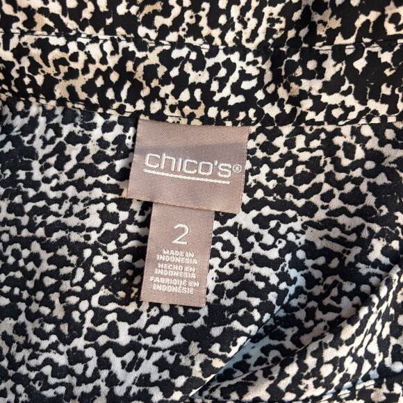 Chico's Womens 2, L, 14 Black White Safari Dots Button Layered Blouse Shirt - Picture 6 of 7